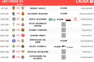 西甲31轮时间：4月13日3点莱加内斯vs巴萨，22：15阿拉维斯vs皇马