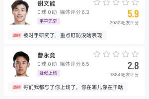 中场成短板？国足菱形中场评分普遍低迷，吧友：韦世豪踢不了10号