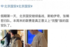 博主：斯帕伊奇和张稀哲伤愈回归，本周末联赛国安将是“完整版”