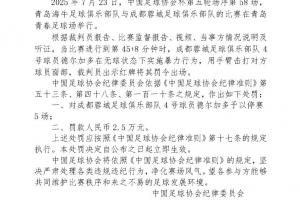 手臂击打对方球员面部！足协官方：蓉城球员德尔加多停赛5场！