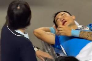 😱廖力生遭对手“爆头”，视频显示嘴角严重出血&被救护车送医