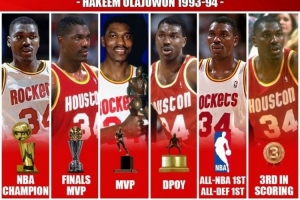 历史单季最强表现？美媒晒大梦93-94赛季各种斩获：FMVP&MVP&DPOY