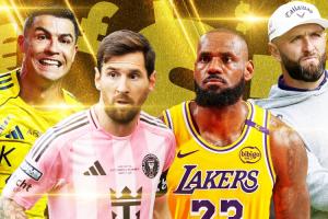 英媒盘点去年体坛收入榜:C罗1.92亿镑第1,梅西第3詹姆斯第4